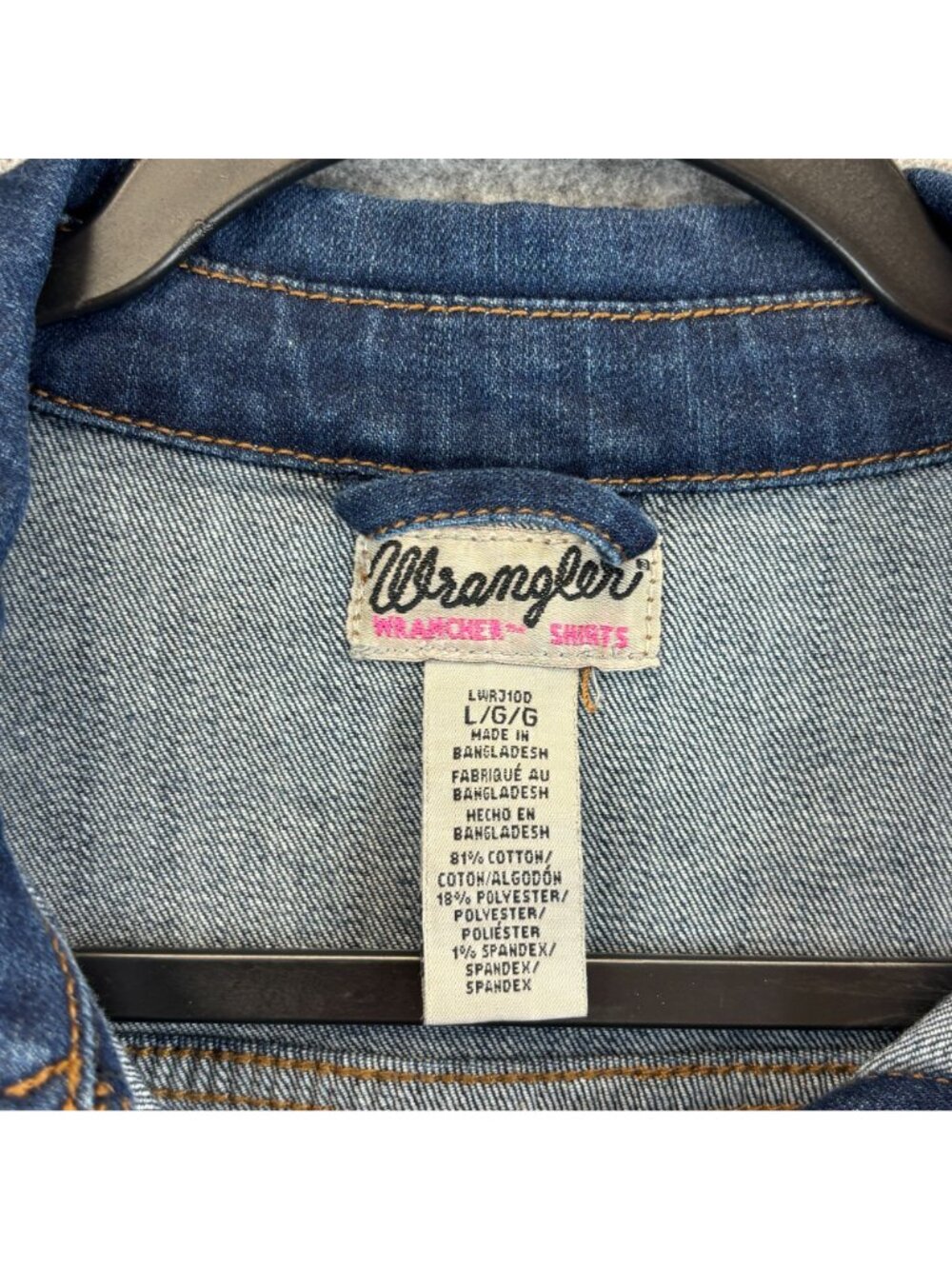 Wrangler Womens Large Denim Shirt Jacket Button-Up Blue Jean Stretch Western - Picture 4 of 6
